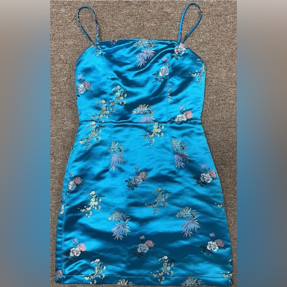 Floral Satin Halter Dress